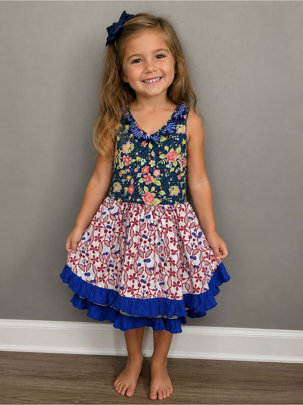 Matilda Jane Floral & White Red-Accent Ruffle Dress